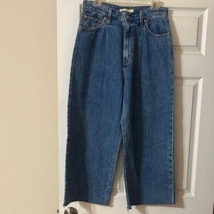 Levi's Women's Ribcage Pleated Crop Straight Leg Blue Jeans